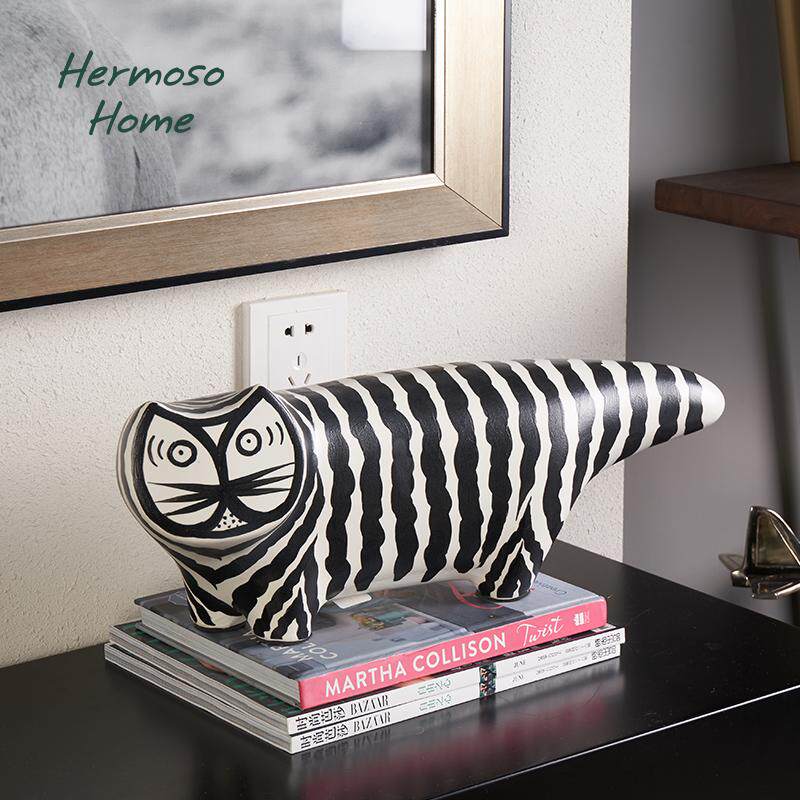 Upturned Tail Cat Ceramic Ornament - Home & Office Decor for TV Stand, Cabinet, or Bar