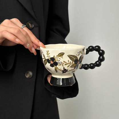 Elegant French High-Stem Ceramic Mug - Luxe Minimalist Coffee & Breakfast Cup for Women