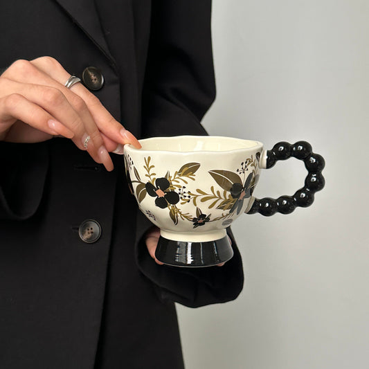 Elegant French High-Stem Ceramic Mug - Luxe Minimalist Coffee & Breakfast Cup for Women