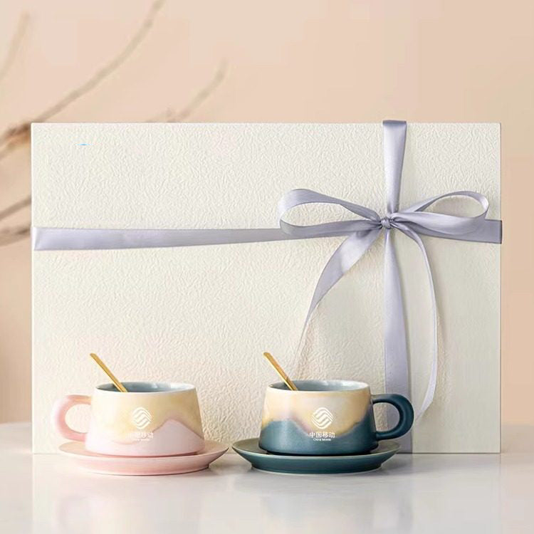 Jianshan Series Couple Coffee Mugs - High-End Ceramic Tea Cups, Souvenir Gift Set, Water Mugs with Spoon and Coaster