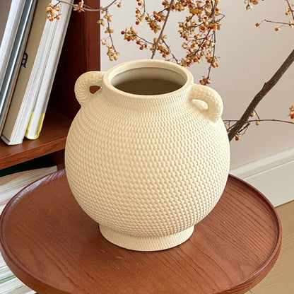 Double-Eared Ceramic Vase - Hydroponic Planter & Decorative Figurine for Home, Hotel, or Office Desk For Fresh, Dried Flowers & Artificial Plants