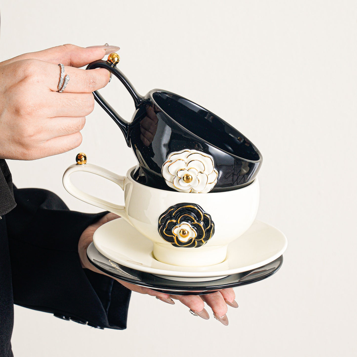 Luxury Vintage Camellia Ceramic Coffee Mug - Elegant High-End Tea Cup Set for Afternoon Latte