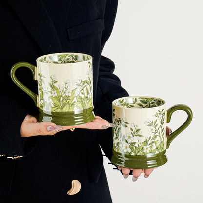 Lily of the Valley Flowering Mug - Coffee Cup with Lid, Breakfast Cereal Cup