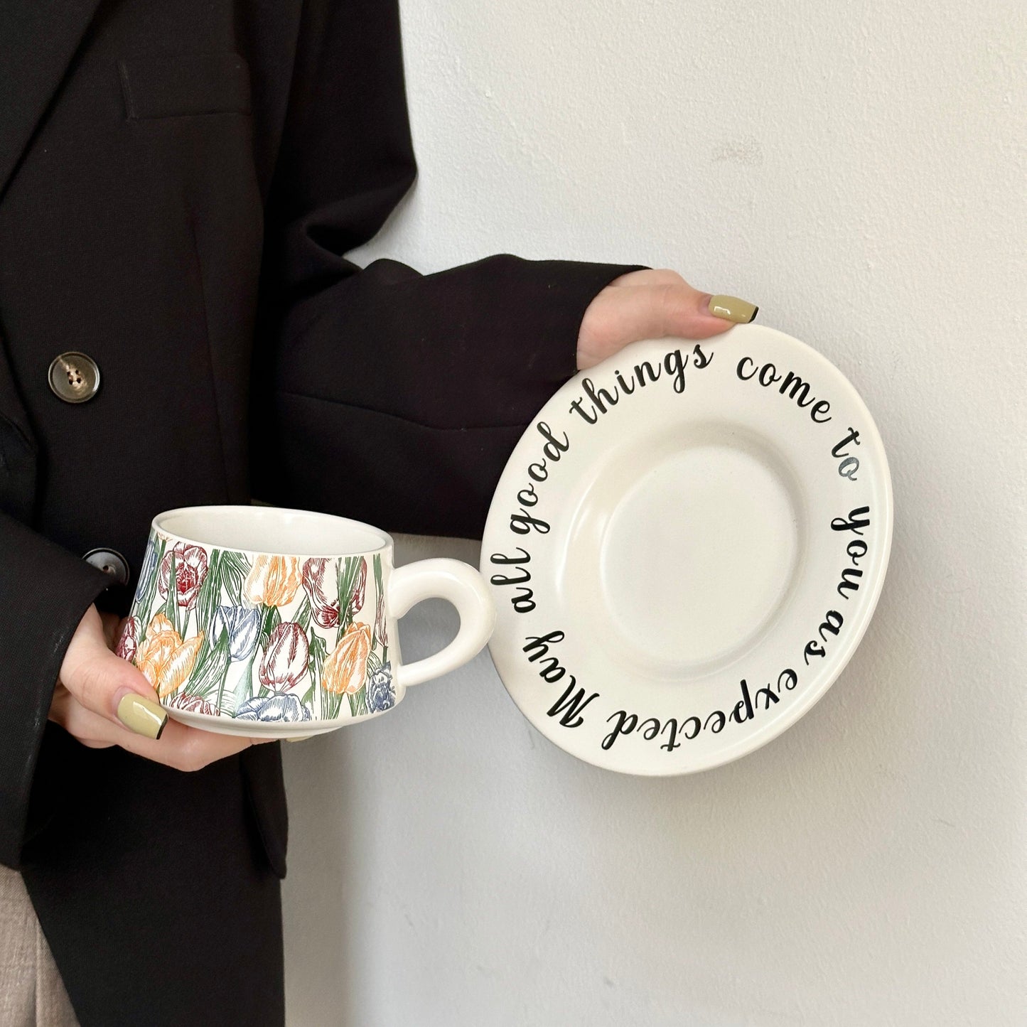 Designer Coffee Cup and Saucer Set - Elegant Afternoon Tea Latte Mug