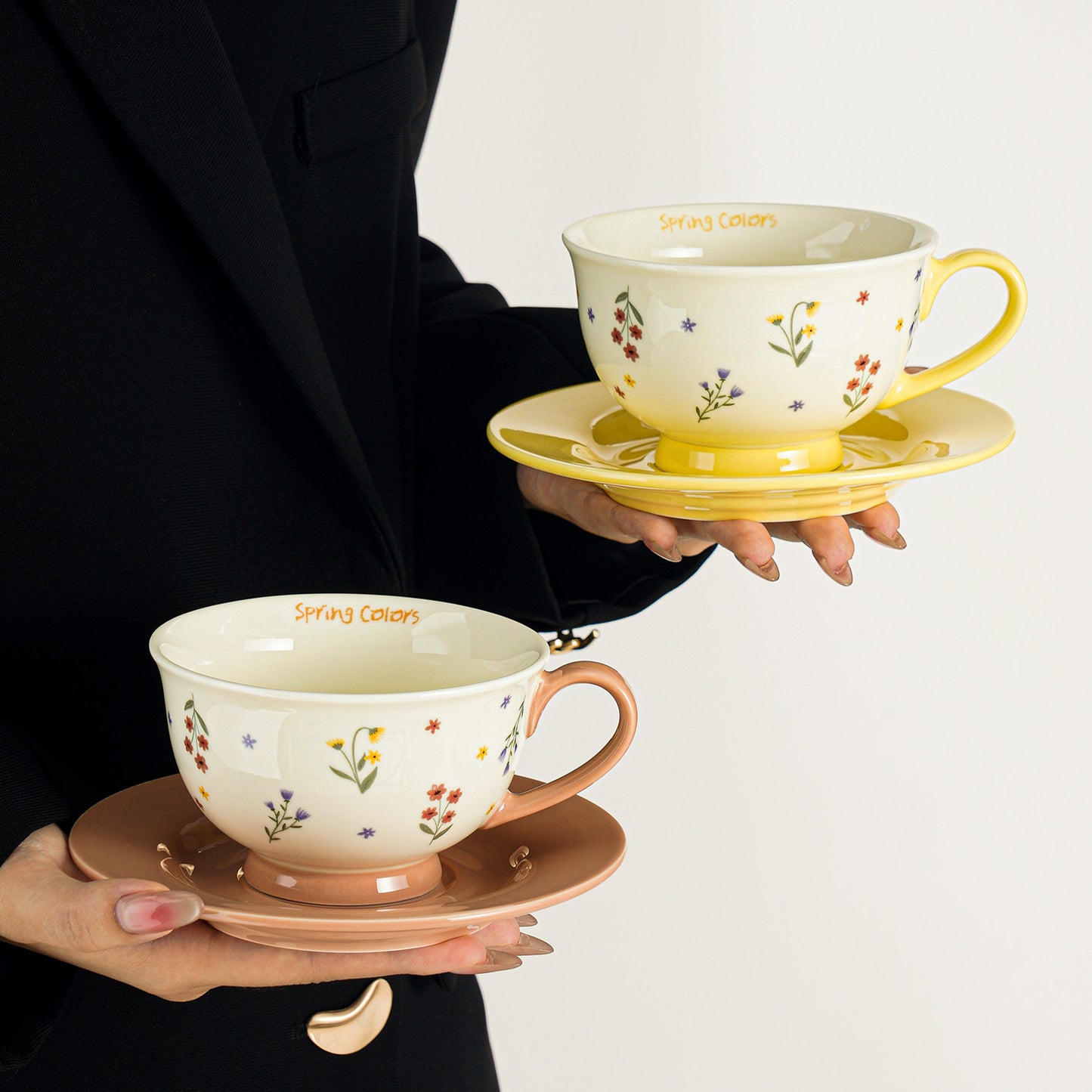 Elegant Ceramic Coffee Cup and Saucer Set - Sophisticated Birthday Gift for Her