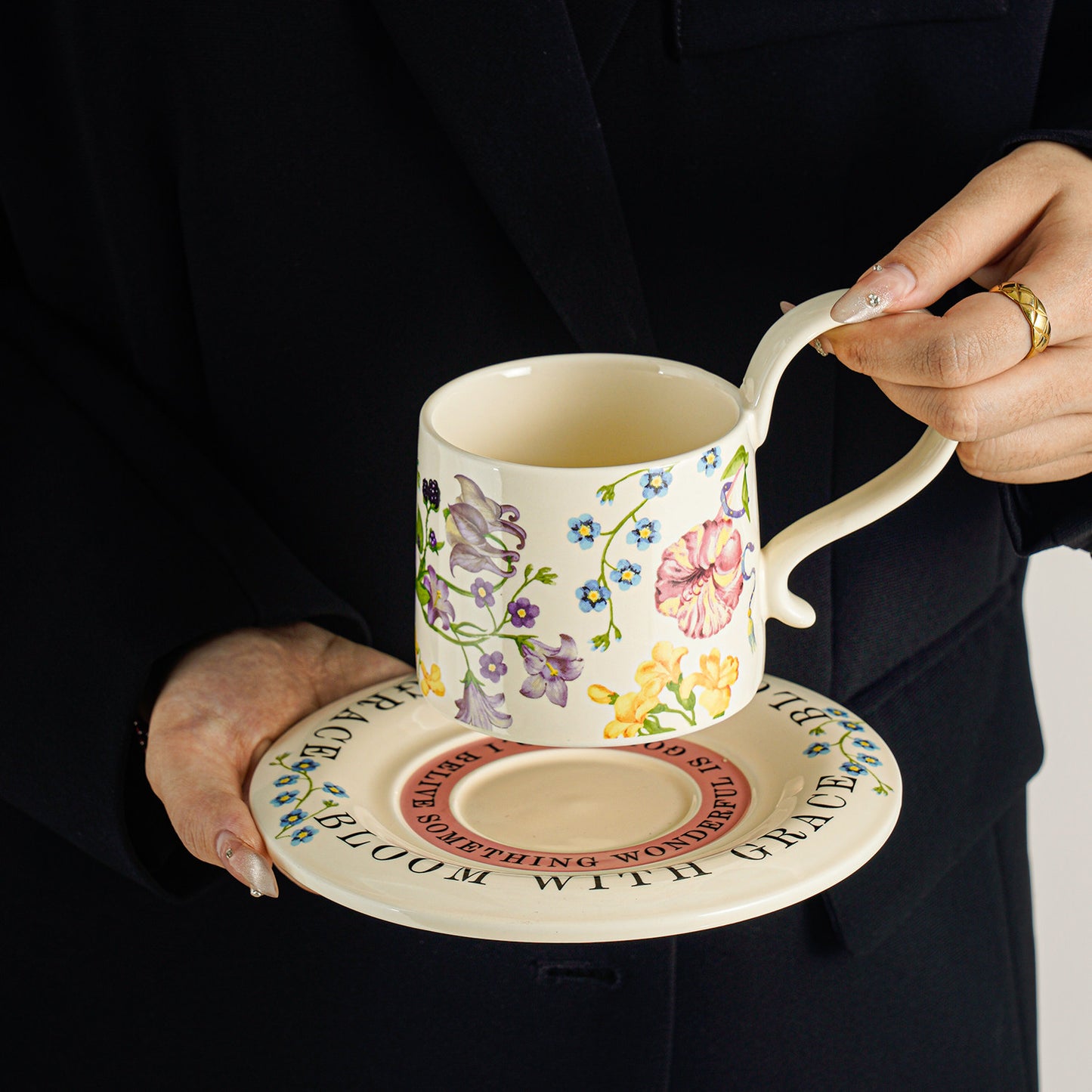 Luxury Handcrafted Latte Mugs with Saucer, Afternoon Coffee