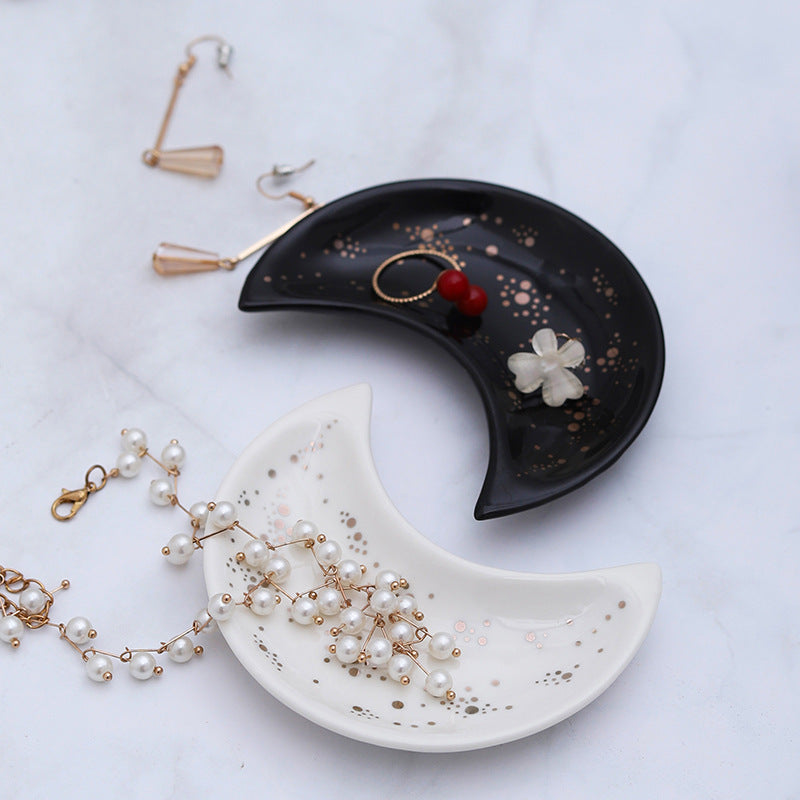 Nordic Style Ceramic Moon Trinket Dish - Creative Home Decorative Plate for Necklace and Ring Storage