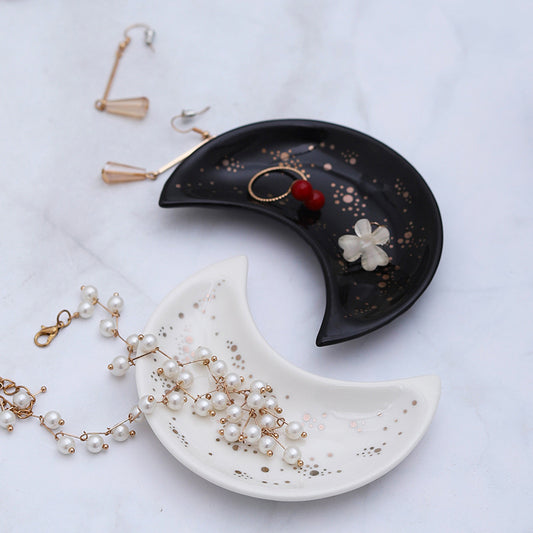 Nordic Style Ceramic Moon Trinket Dish - Creative Home Decorative Plate for Necklace and Ring Storage
