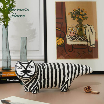 Upturned Tail Cat Ceramic Ornament - Home & Office Decor for TV Stand, Cabinet, or Bar