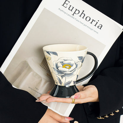 Ceramic Peony Mug, High-End Coffee Cup, Original Design Water Cup, Sophisticated Office Mug, Home Use Tea Cup
