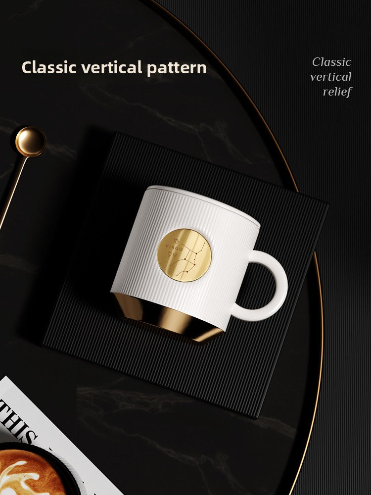 Custom Name Zodiac Mug - Ceramic Coffee Cup with Lid and Spoon, Gift Box Set, Engraved Birthday Present, Souvenir for Couples