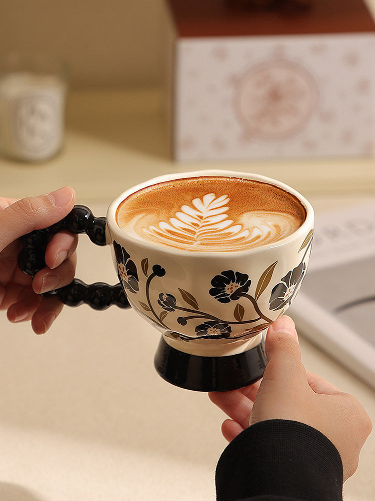 Elegant French High-Stem Ceramic Mug - Luxe Minimalist Coffee & Breakfast Cup for Women