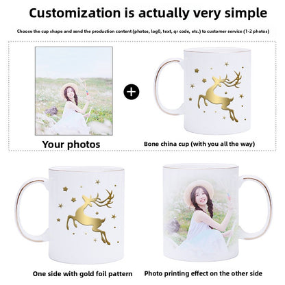 Premium Custom Print Mug - DIY Trendy Ceramic Coffee Cup, Personalized with Logo, QR Code, or Photo, Fine Bone China Water Tumbler