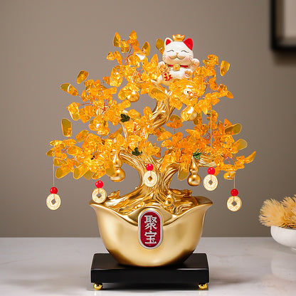 New Chinese Style Cabbage & Money Tree Figurine - Auspicious Living Room Decor for TV Stand, Foyer & Office (Perfect Gift for Housewarming & Business Opening)