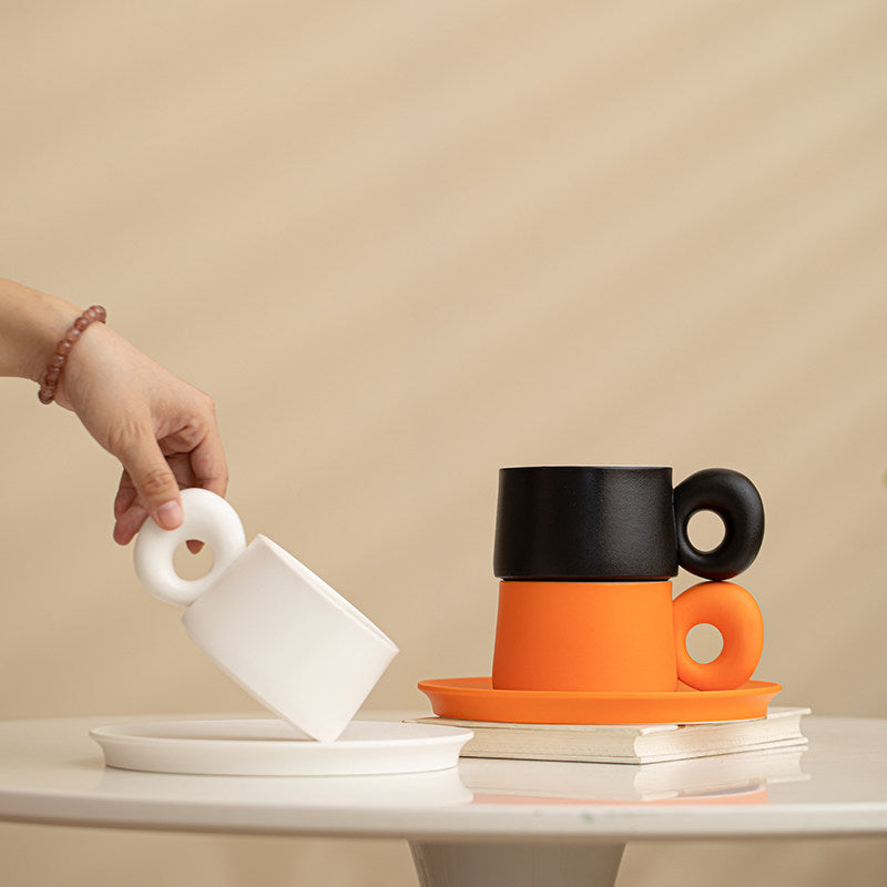 Minimalist Coffee Cup and Saucer Set - Luxury Ceramic Mugs for Home, Tea & Coffee, Private Customization Available
