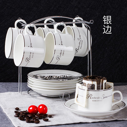 European Style Ceramic Coffee Cup Set - Minimalist 6-Piece Luxury Home Tea & Coffee Mug with Saucer and Spoon