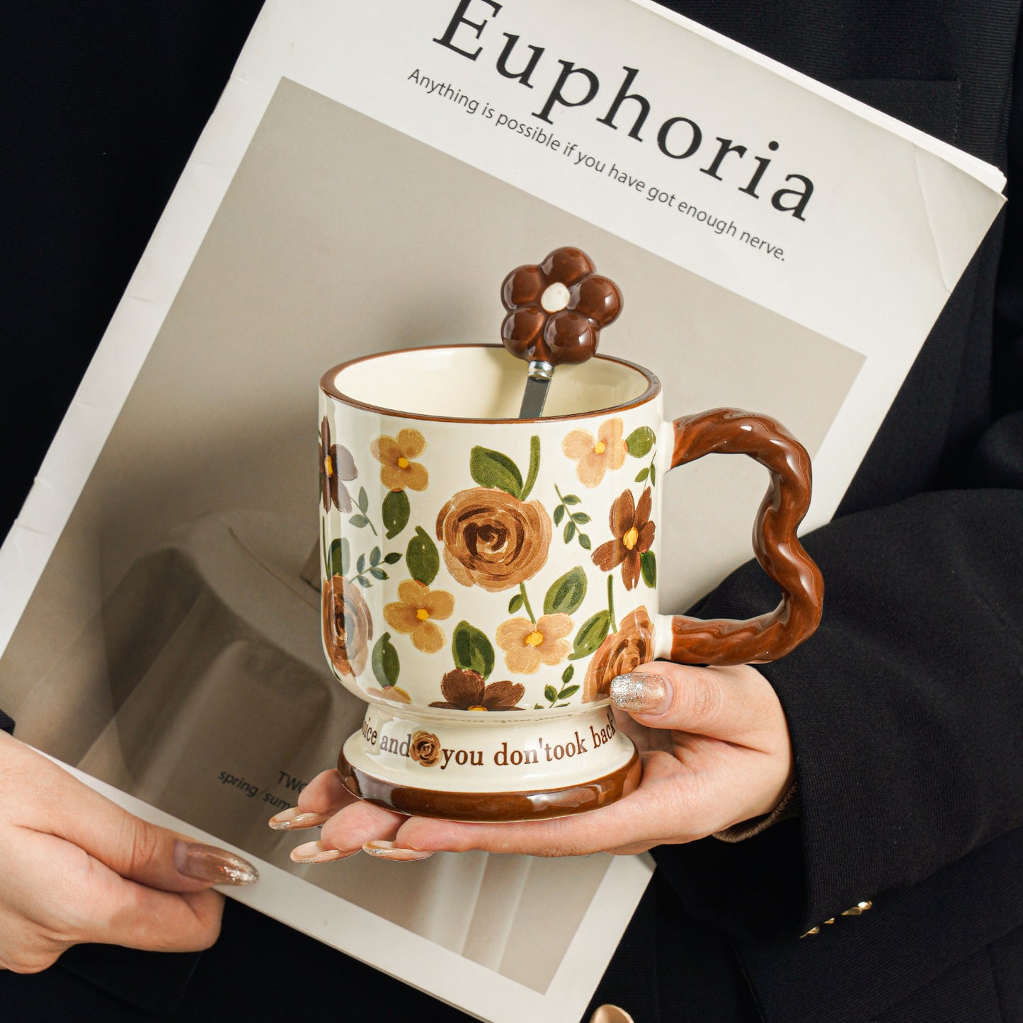 Elegant Floral Coffee Mug Gift Set - Premium Porcelain Tea Cup for Women, Birthday Gift Idea