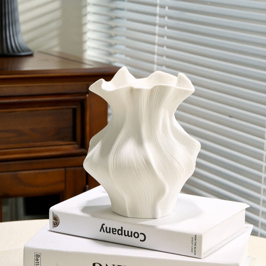 Creative Nordic Ceramic Vase - Textured Decorative Figurine for Living Room, Foyer, Table & Office (For Hydroponics, Dried Flowers & Artificial Plants)
