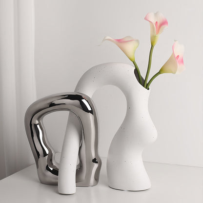 Unique Ceramic Irregular Vase | Sculptural Art Decor for Living Room, TV Stand, Bar Cart | Modern Home Accents for Tabletop Display