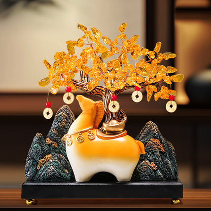 New Chinese Style Cabbage & Money Tree Figurine - Auspicious Living Room Decor for TV Stand, Foyer & Office (Perfect Gift for Housewarming & Business Opening)