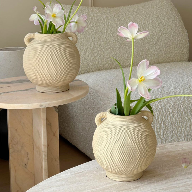 Double-Eared Ceramic Vase - Hydroponic Planter & Decorative Figurine for Home, Hotel, or Office Desk For Fresh, Dried Flowers & Artificial Plants