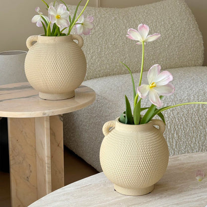 Double-Eared Ceramic Vase - Hydroponic Planter & Decorative Figurine for Home, Hotel, or Office Desk For Fresh, Dried Flowers & Artificial Plants