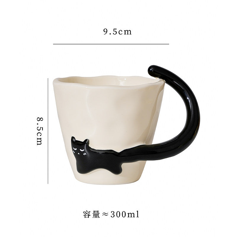 Cat Design Ceramic Mug - High-End Coffee & Breakfast Cup for Home