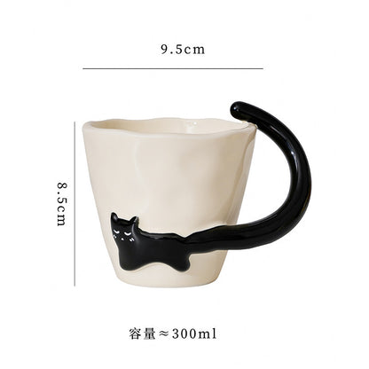 Cat Design Ceramic Mug - High-End Coffee & Breakfast Cup for Home