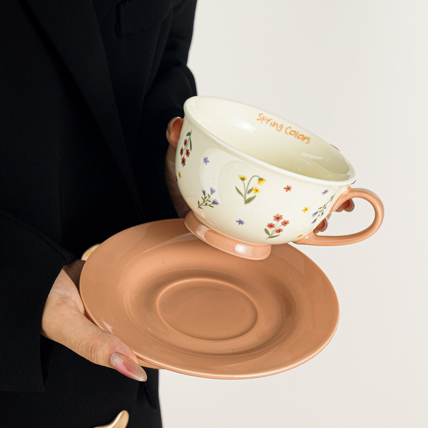 Elegant Ceramic Coffee Cup and Saucer Set - Sophisticated Birthday Gift for Her