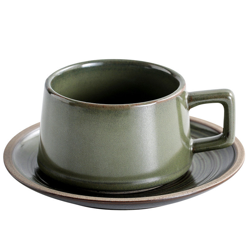 Japanese Retro Coffee Cup Set - Creative Coarse Pottery with Latte Art, High-End Iron Handle Mug for Home Use