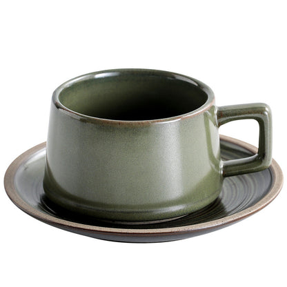Japanese Retro Coffee Cup Set - Creative Coarse Pottery with Latte Art, High-End Iron Handle Mug for Home Use