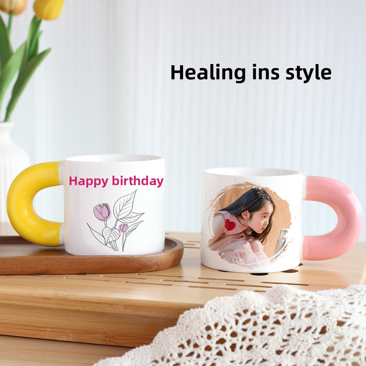 Custom Photo Mug - Cute Fat-Handle Cup (Personalized Couple & Kids Gift)