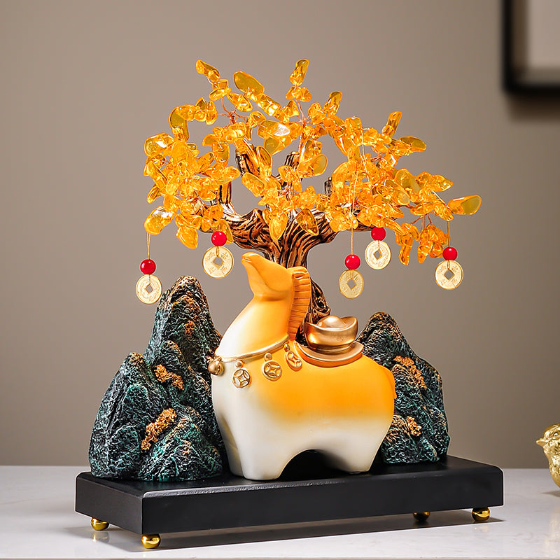 New Chinese Style Cabbage & Money Tree Figurine - Auspicious Living Room Decor for TV Stand, Foyer & Office (Perfect Gift for Housewarming & Business Opening)