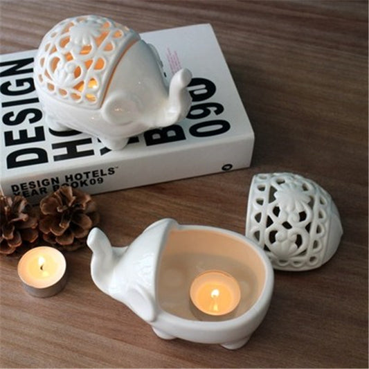 Nordic Style Creative Hollow-out Elephant Figurine | Home Decor Craft | Hot Selling Ceramic Hollow Candle Holder