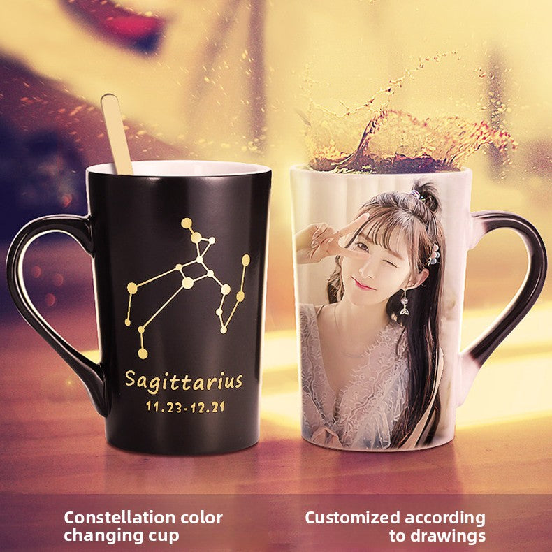 Custom Zodiac Photo Mug - Heat Change Color Ceramic Coffee Cup, Personalized Logo Gift for Him or Her