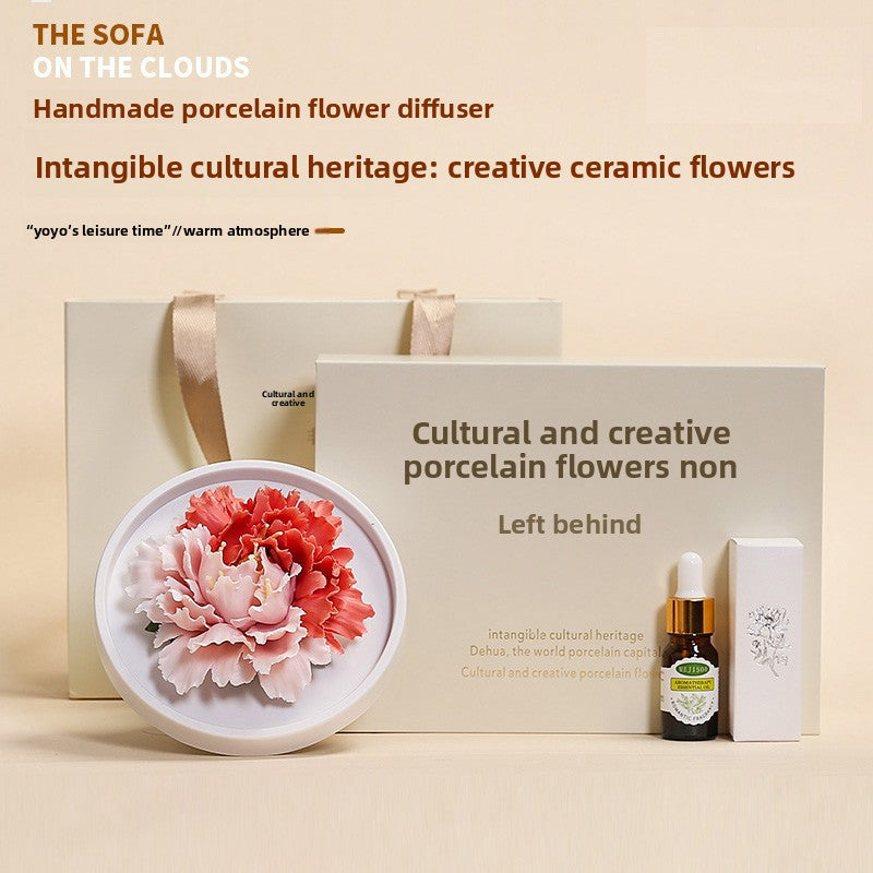 Dehua Peony Ceramic Art Flower - Intangible Cultural Heritage Handmade Ornament (Ideal for Aromatherapy Diffuser, Souvenir, Birthday Gift for Women)