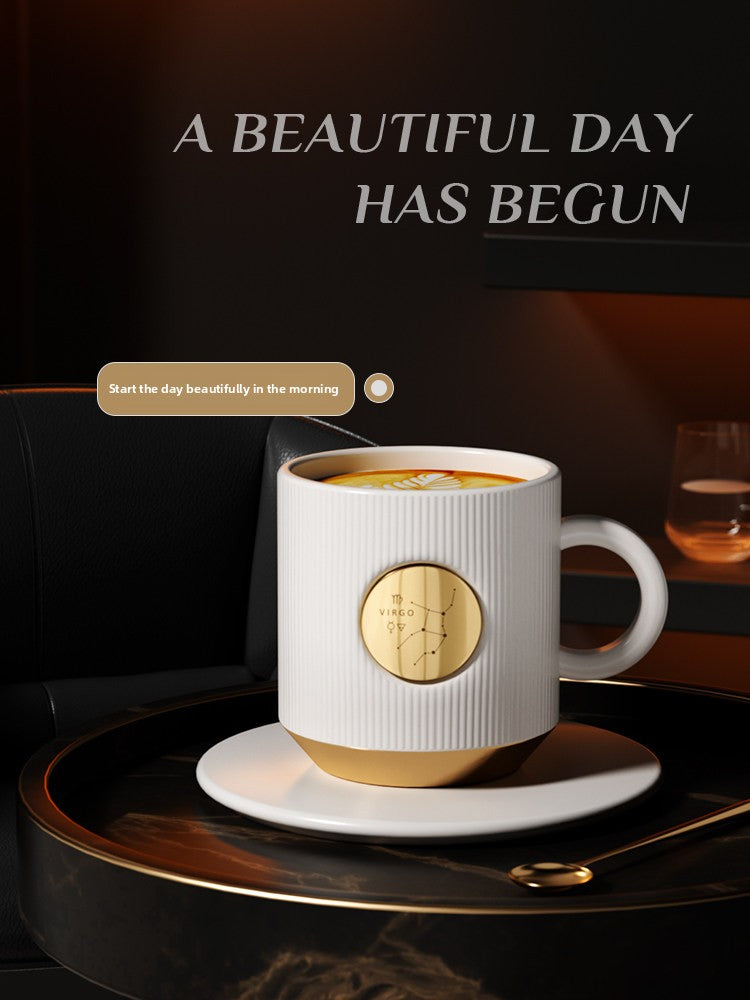 Custom Name Zodiac Mug - Ceramic Coffee Cup with Lid and Spoon, Gift Box Set, Engraved Birthday Present, Souvenir for Couples
