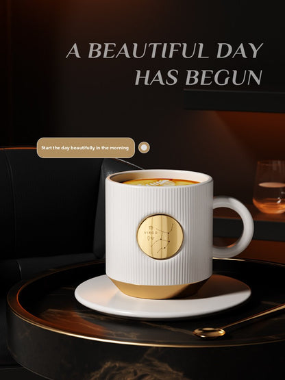 Custom Name Zodiac Mug - Ceramic Coffee Cup with Lid and Spoon, Gift Box Set, Engraved Birthday Present, Souvenir for Couples
