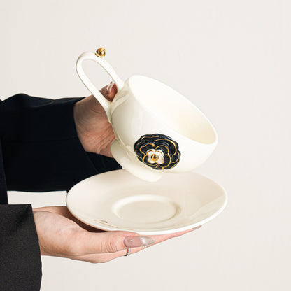 Luxury Vintage Camellia Ceramic Coffee Mug - Elegant High-End Tea Cup Set for Afternoon Latte