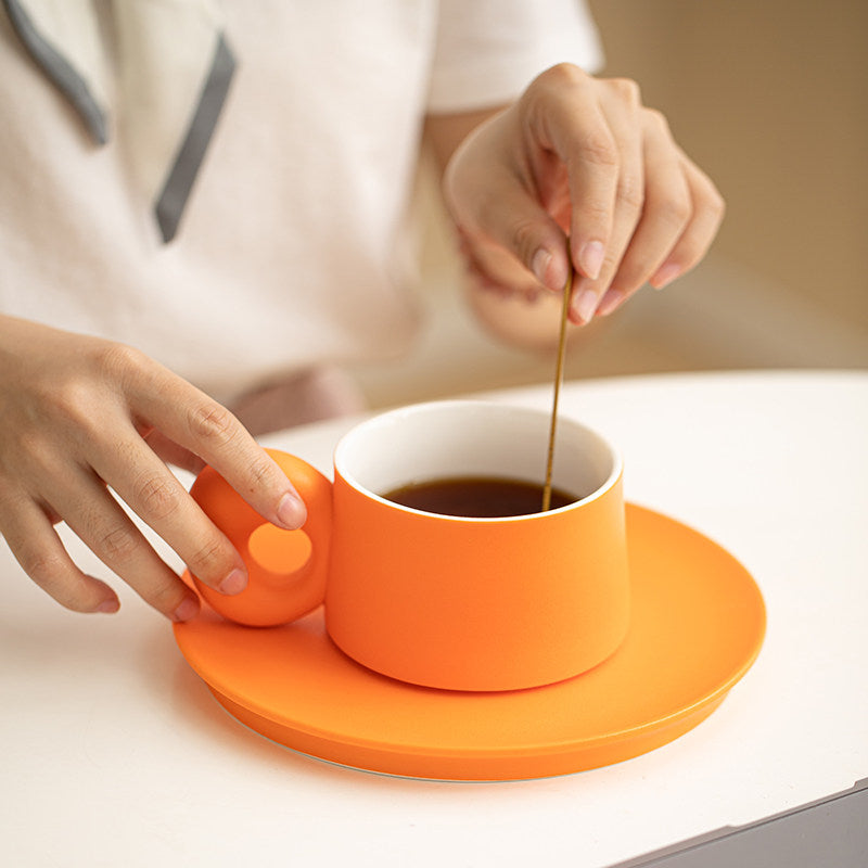 Minimalist Coffee Cup and Saucer Set - Luxury Ceramic Mugs for Home, Tea & Coffee, Private Customization Available