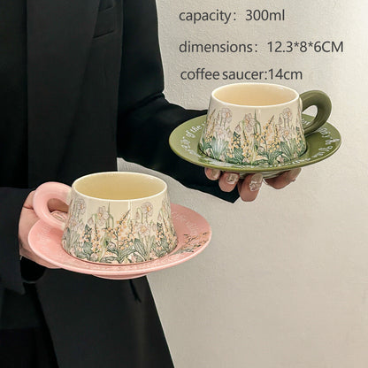 Vintage Bellflower Ceramic Coffee Cup and Saucer Set - Elegant High-End Tea Mug for Women, Afternoon Tea Gift