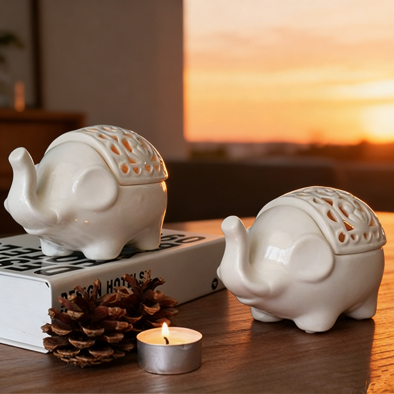 Nordic Style Creative Hollow-out Elephant Figurine | Home Decor Craft | Hot Selling Ceramic Hollow Candle Holder