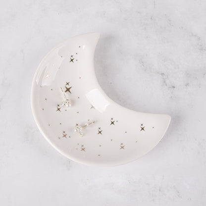 Nordic Style Ceramic Moon Trinket Dish - Creative Home Decorative Plate for Necklace and Ring Storage