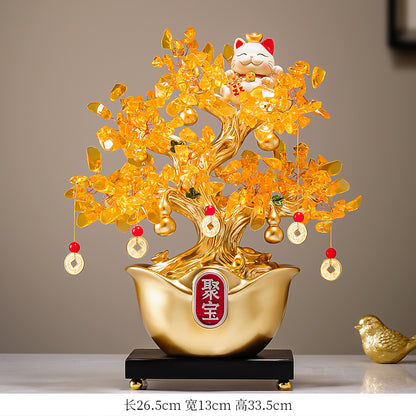 New Chinese Style Cabbage & Money Tree Figurine - Auspicious Living Room Decor for TV Stand, Foyer & Office (Perfect Gift for Housewarming & Business Opening)