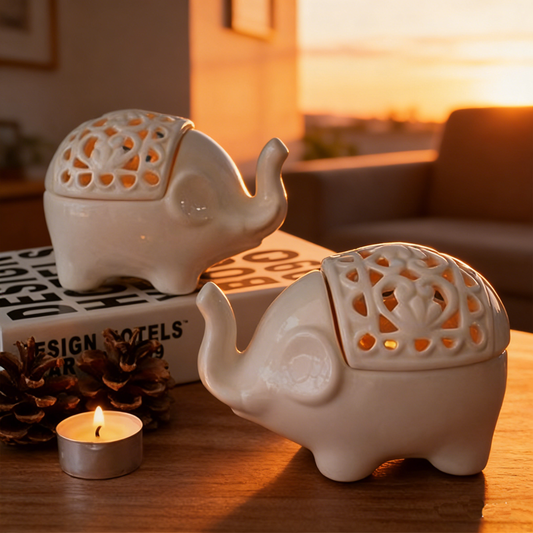 Nordic Style Creative Hollow-out Elephant Figurine | Home Decor Craft | Hot Selling Ceramic Hollow Candle Holder