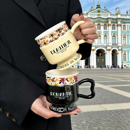 Elegant French Style Ceramic Coffee Mug - Retro High-End Luxury Goblet for Women, Office & Breakfast