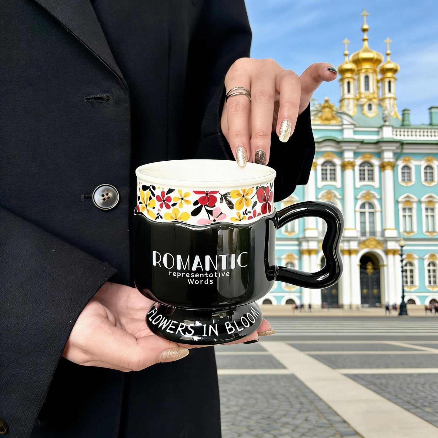 Elegant French Style Ceramic Coffee Mug - Retro High-End Luxury Goblet for Women, Office & Breakfast