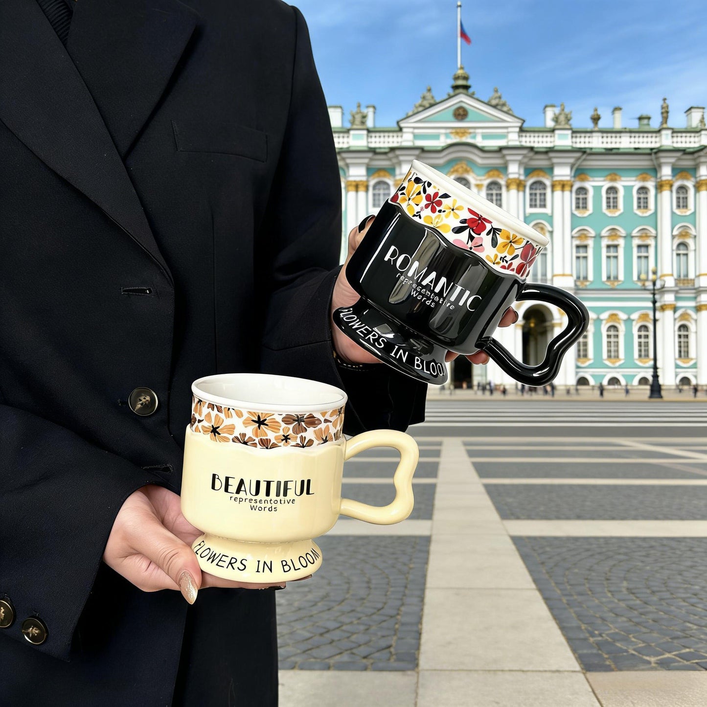 Elegant French Style Ceramic Coffee Mug - Retro High-End Luxury Goblet for Women, Office & Breakfast