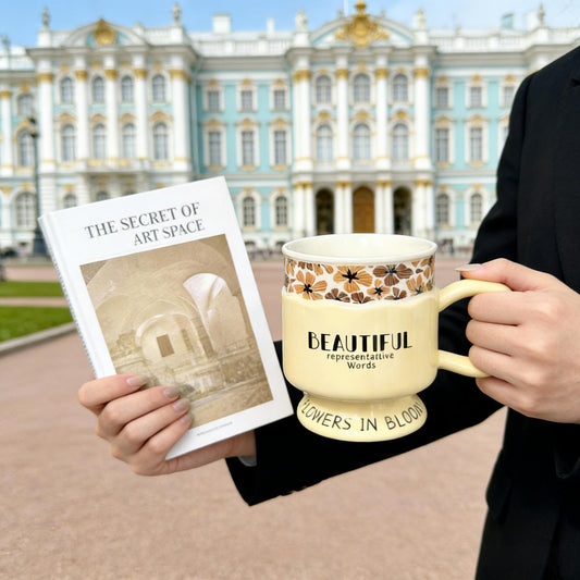 Elegant French Style Ceramic Coffee Mug - Retro High-End Luxury Goblet for Women, Office & Breakfast