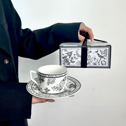 Elegant French Retro Afternoon Tea Set - Floral Coffee Cup and Saucer, Latte Mug